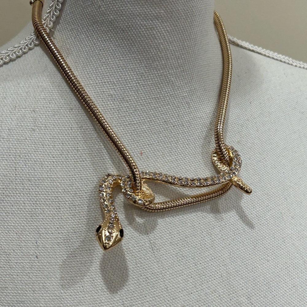 Kenneth Jay Lane Gold Snake Rhinestone Collar Necklace